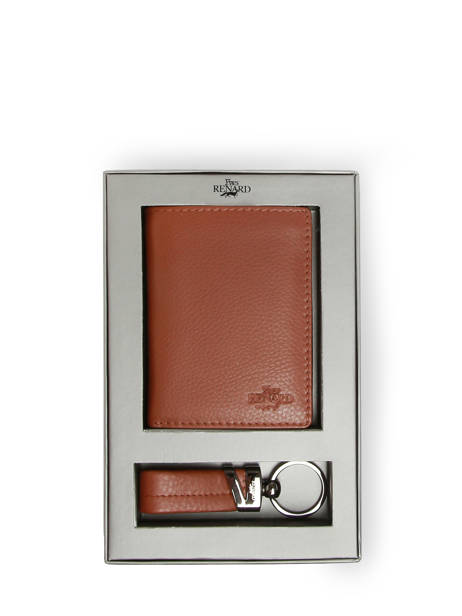 Gift Box Leather Wallet And Keychain Yves renard Brown foulonne 23419X