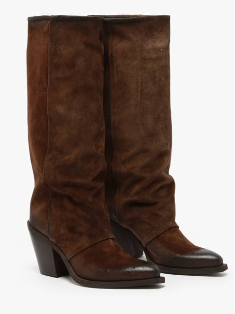 Bottes à Talon Stivali Tubo En Cuir Metisse Marron accessoires Bottes Texan en daim vue secondaire 2