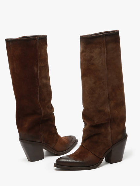 Bottes à Talon Stivali Tubo En Cuir Metisse Marron accessoires Bottes Texan en daim vue secondaire 4