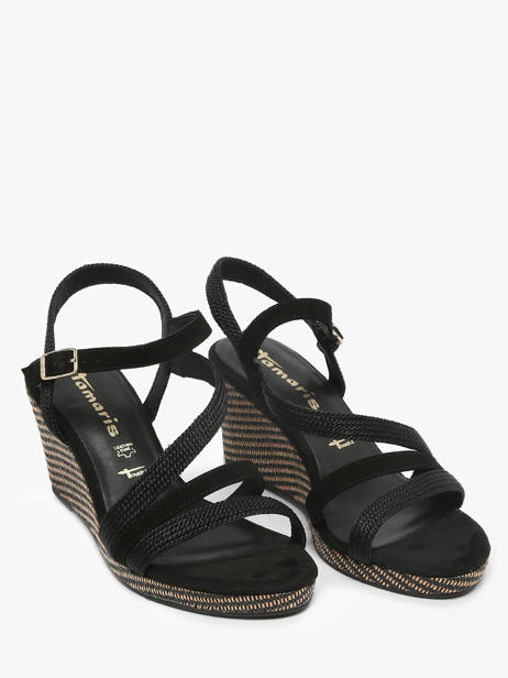 Sandales Talon Compensé En Cuir Tamaris Noir accessoires 44 vue secondaire 1