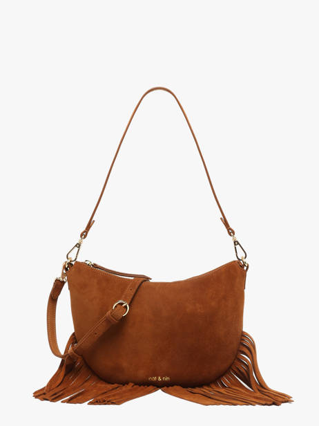 Sac Porté épaule Lune Franges Cuir Nat et nin Marron vintage FRA